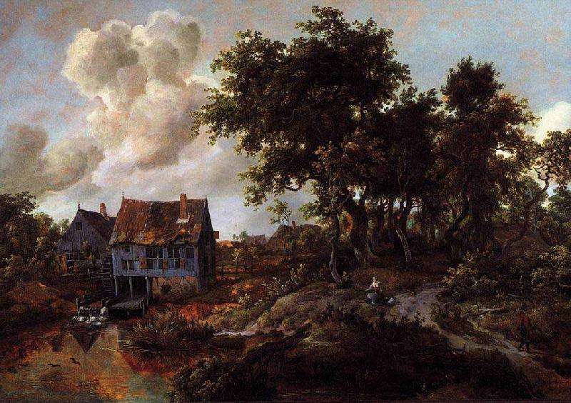 Meindert Hobbema A Watermill beside a Woody Lane oil painting image